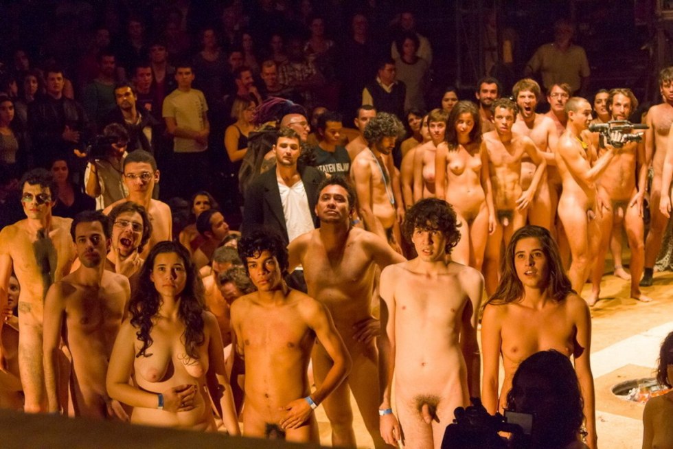 Naked women on the stage of the theater