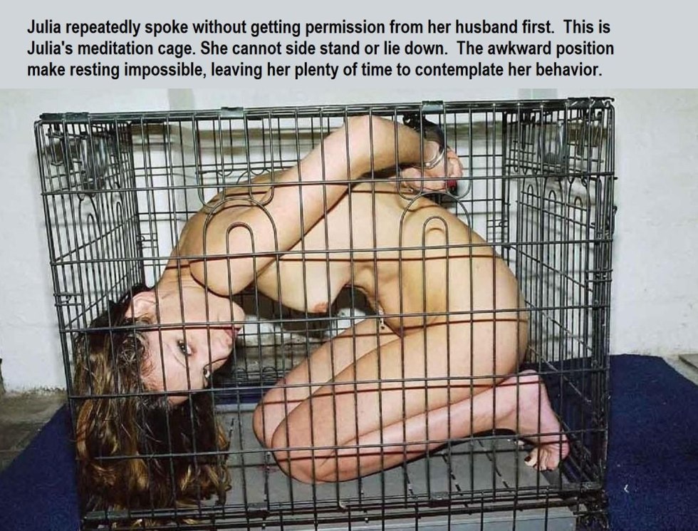 Naked women in a cramped cage