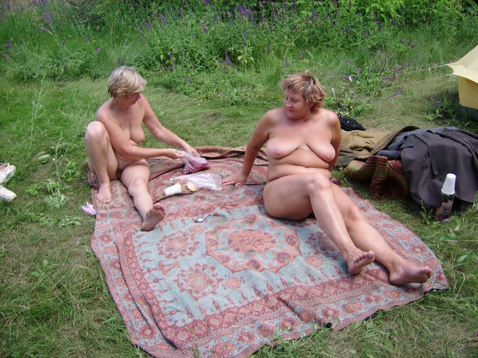 Naked old women in nature