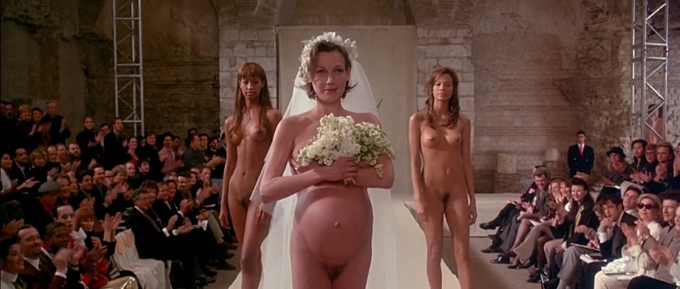 Naked models go to the catwalk