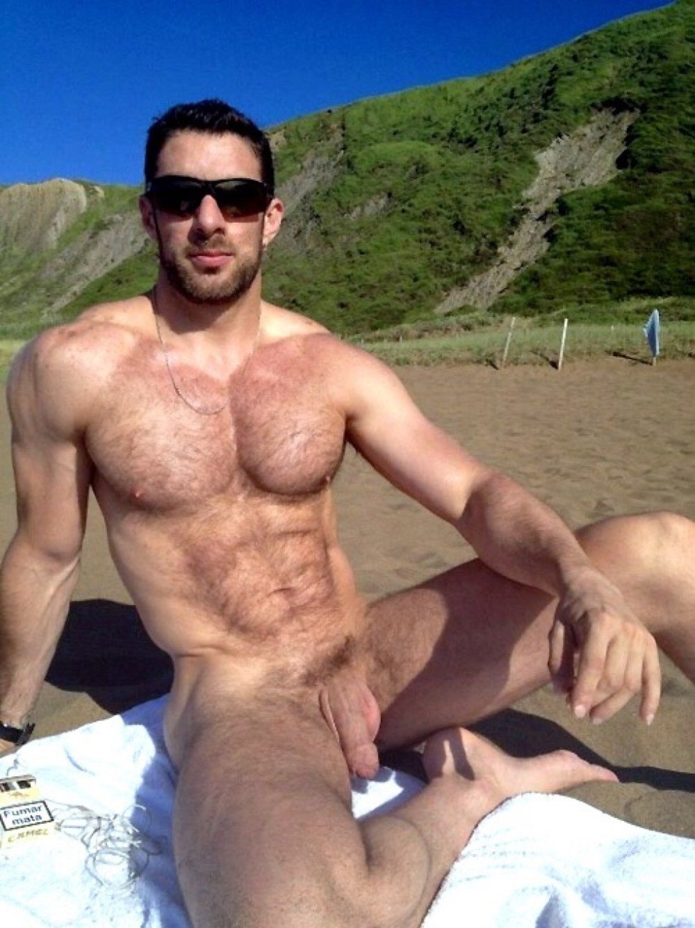 Naked hairy guys on the beach