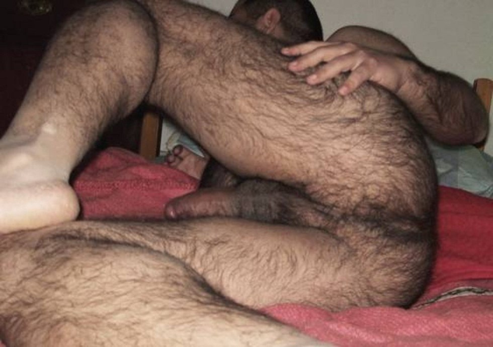 Hairy Man with Hairy Ass with Legs Spread on Table
