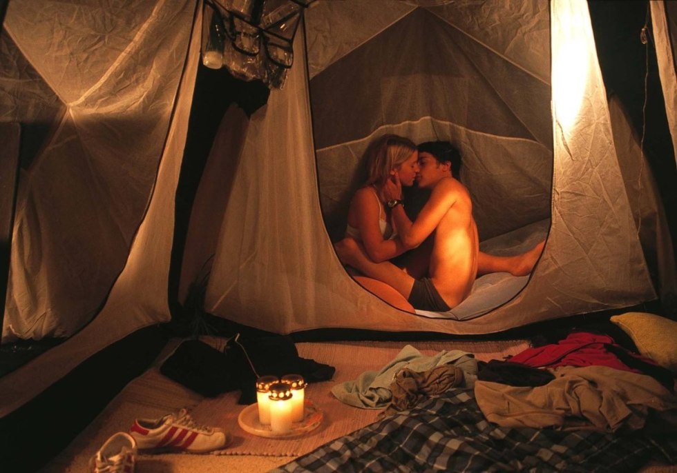 With a wife in a tent in nature
