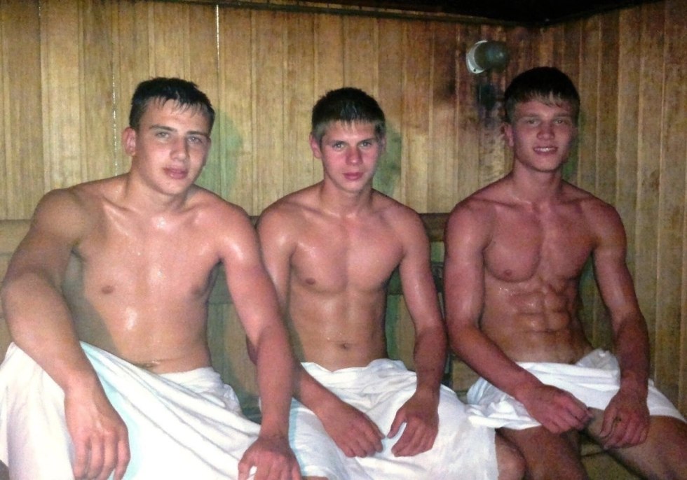 Young men in the sauna