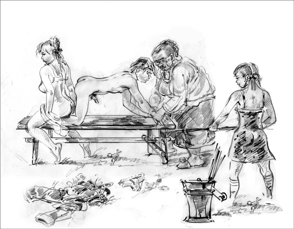 Erotic flogging of girls with rods