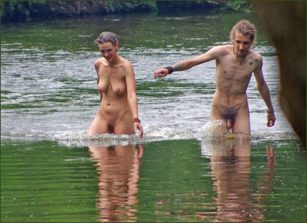 Guys and girls naked on the river