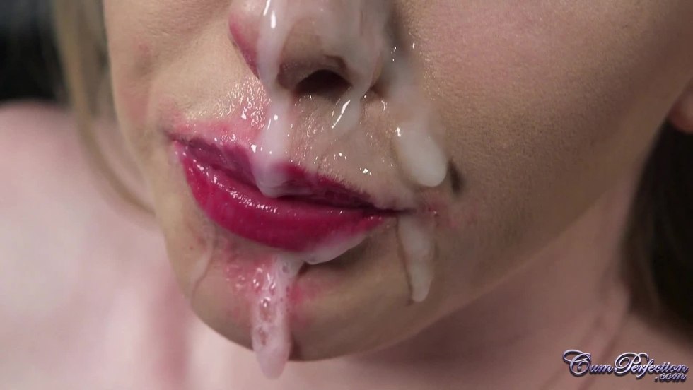 Cumshot on lips close -up