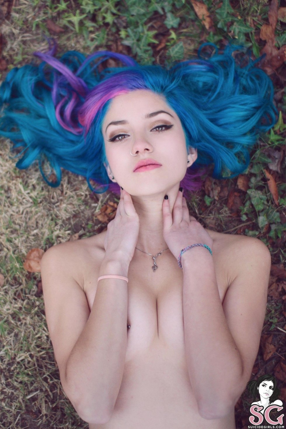 Naked young with multi -colored hair