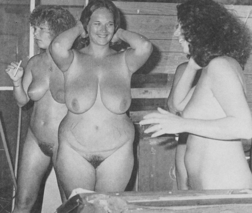 Naked women in a retro bathhouse