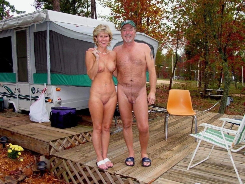Elderly nudists in the country