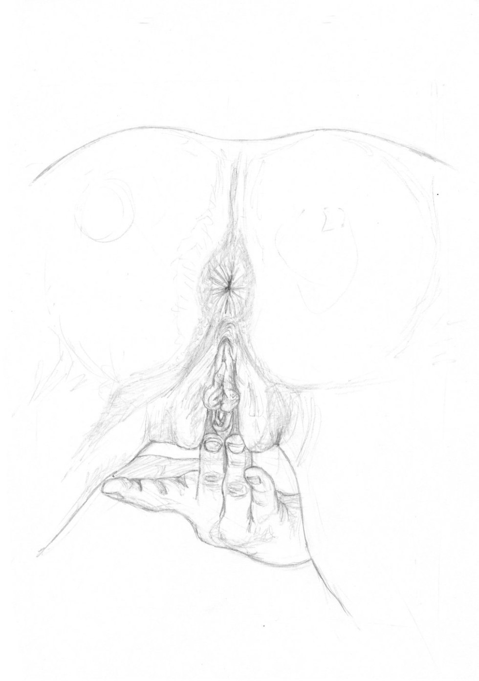 Crying with a pencil of vaginas