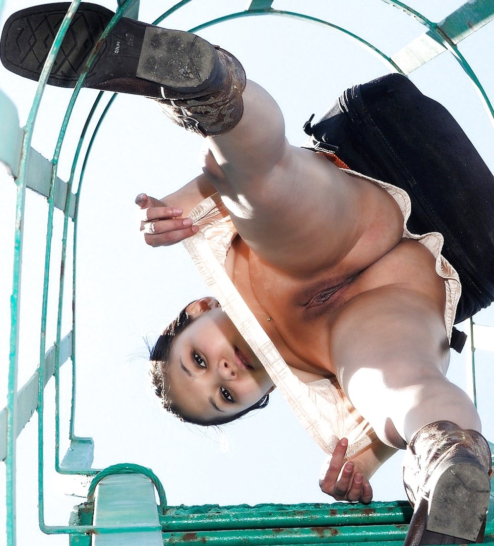 Girls without panties on the stairs