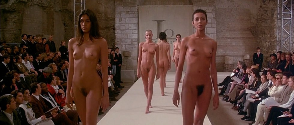 Naked fashion model on the catwalk