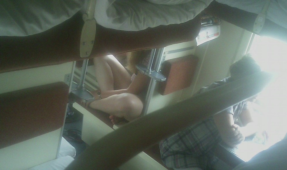 Girls without panties on the train