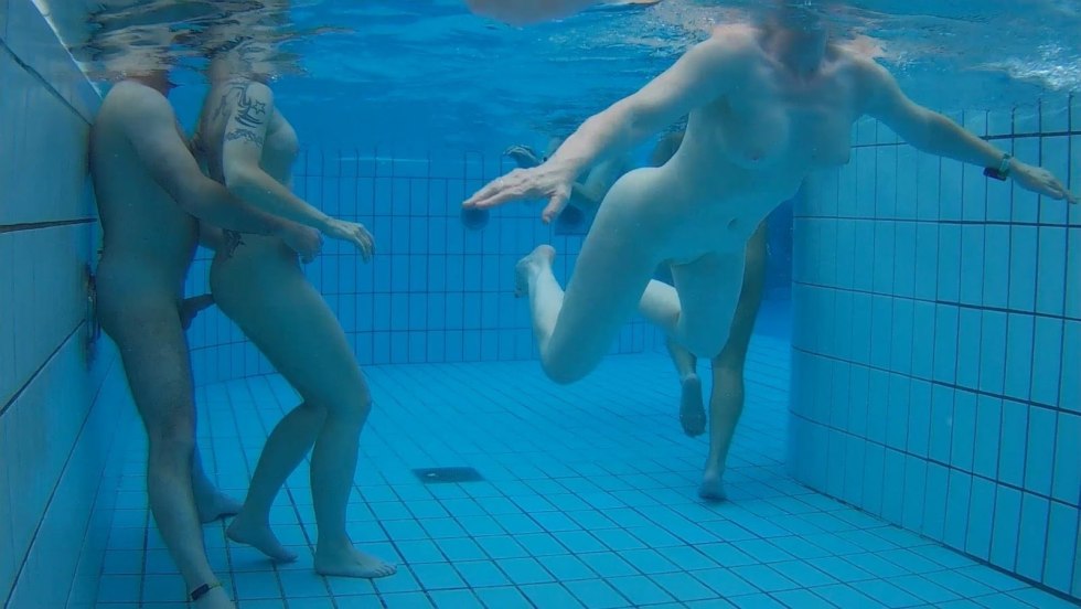 Naked students in the pool