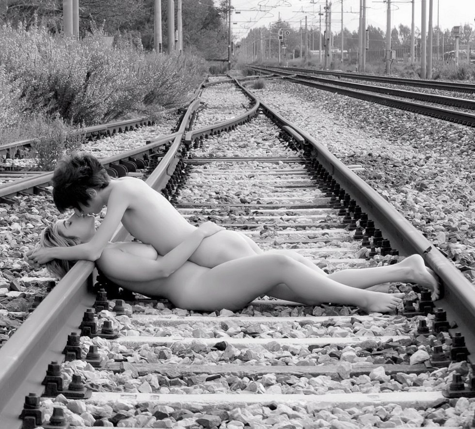 Naked women on the railway