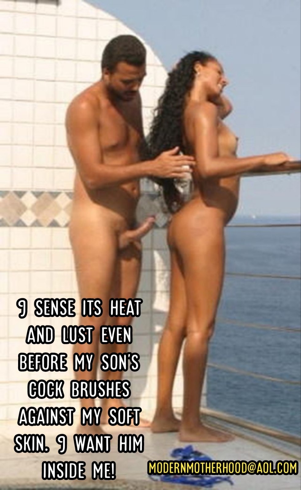 Tanned naked pairs with an erection