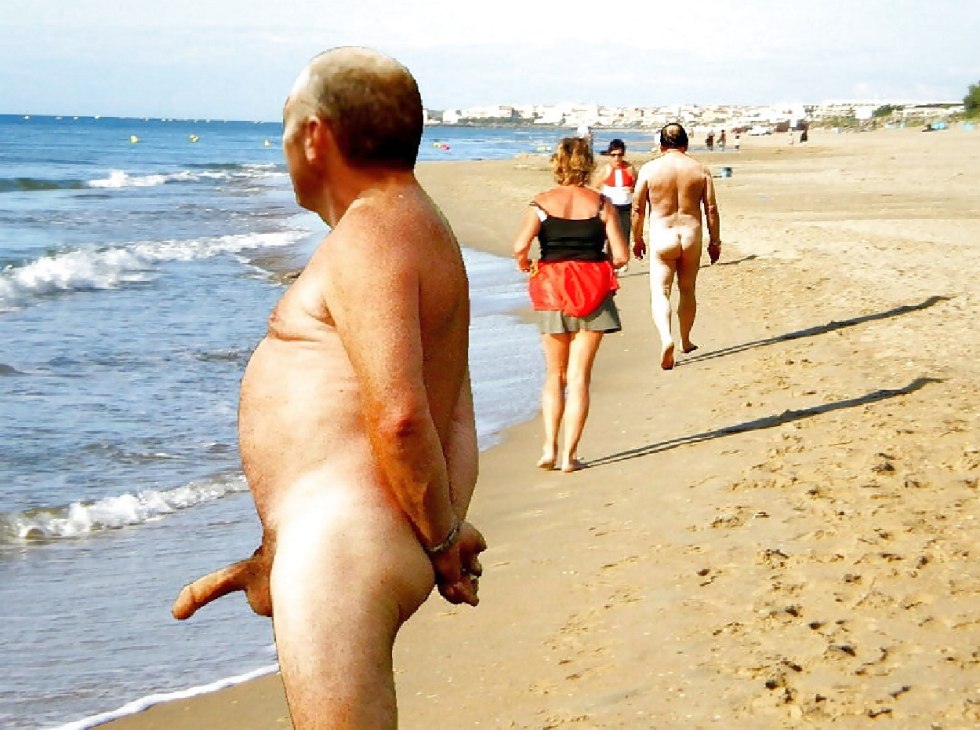Naked fat men on the beach