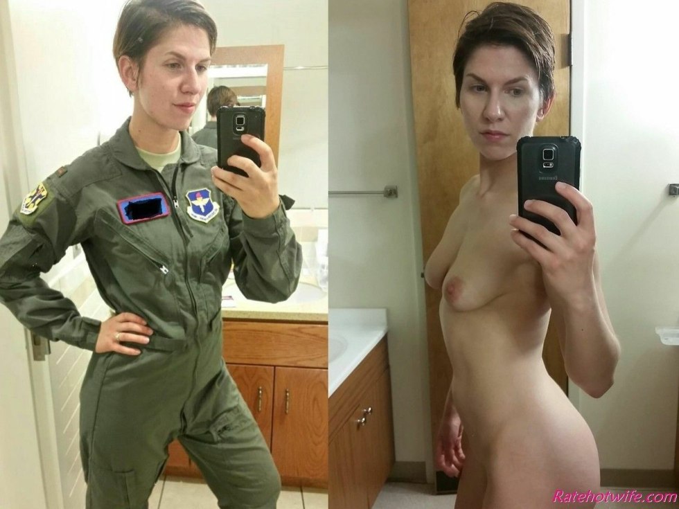 Military women in clothes and naked