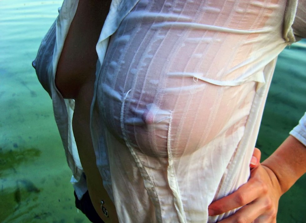 Breast under a wet blouse