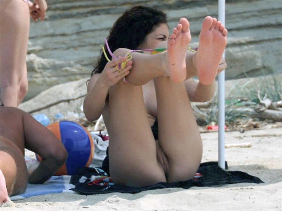 Dresses panties on the beach naked