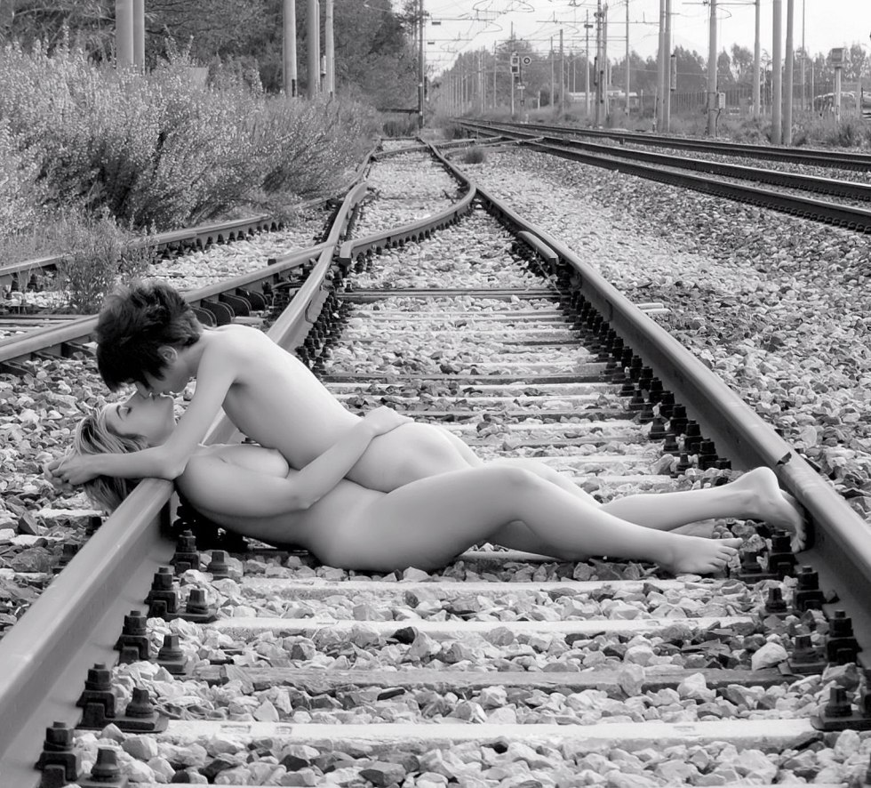 Naked girls on the railway