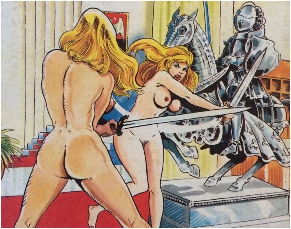 Duel on the swords of a woman nude