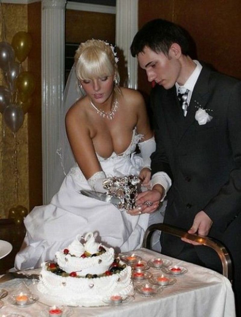 Naked wife in a wedding dress