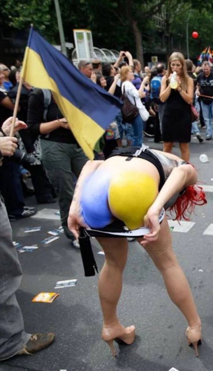 Woman with Ukrainian flag