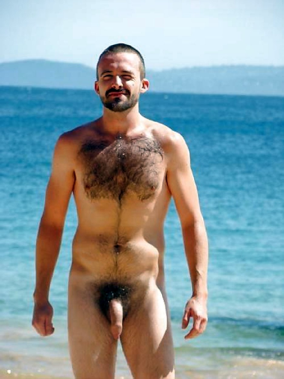 Naked hairy guys on the beach