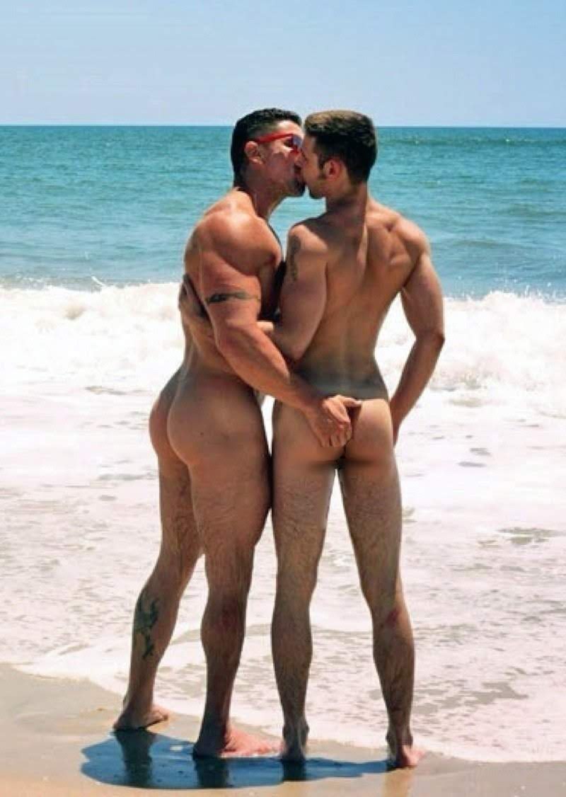 Naked guys fuck on the beach on the beach
