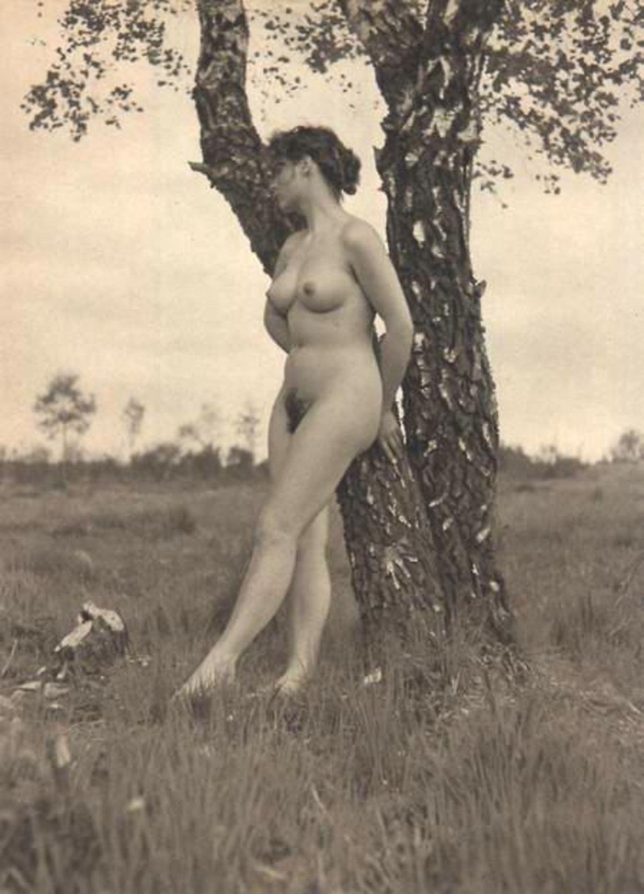 Naked women in the nature of retro