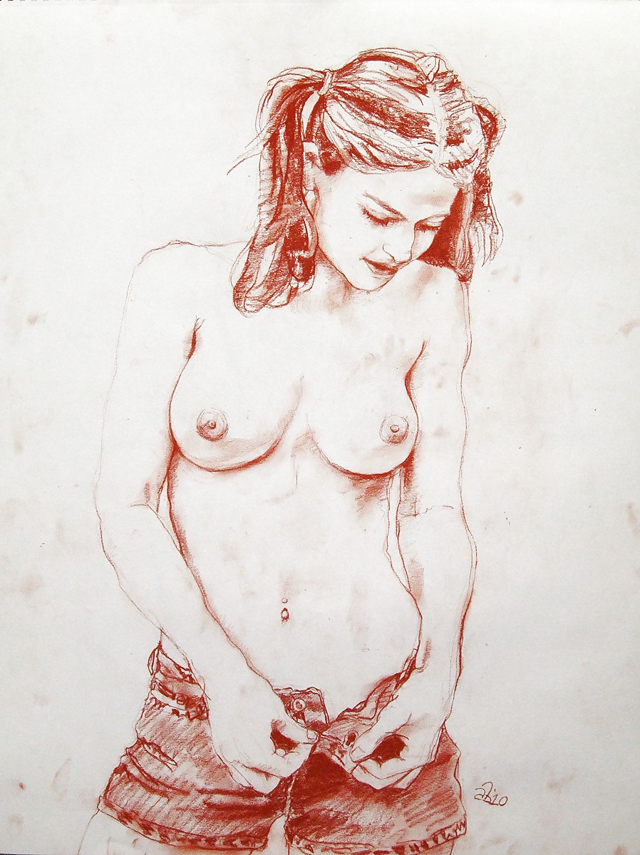 Nude -handed with colored pencils