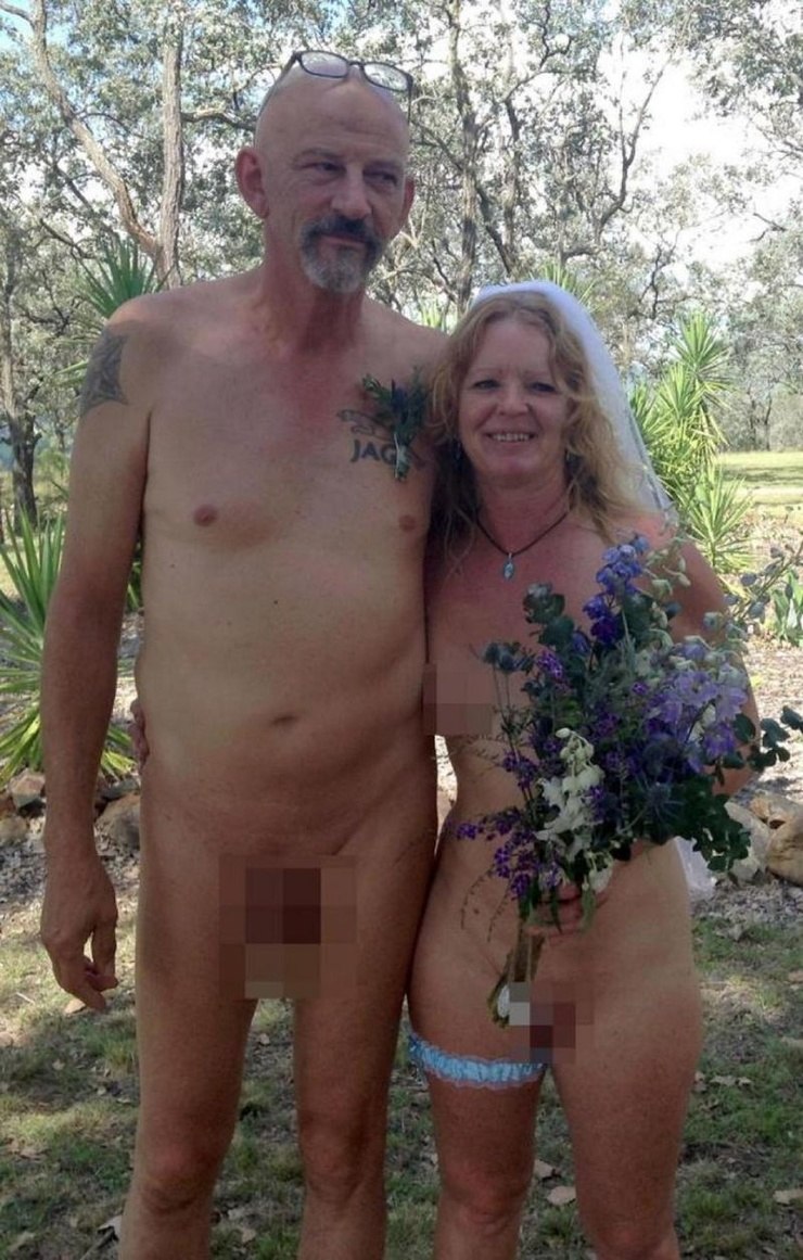 Naked elderly couples in nature