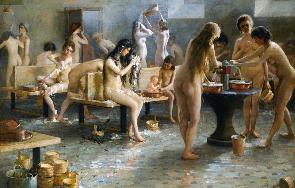Naked guy in a women's bath