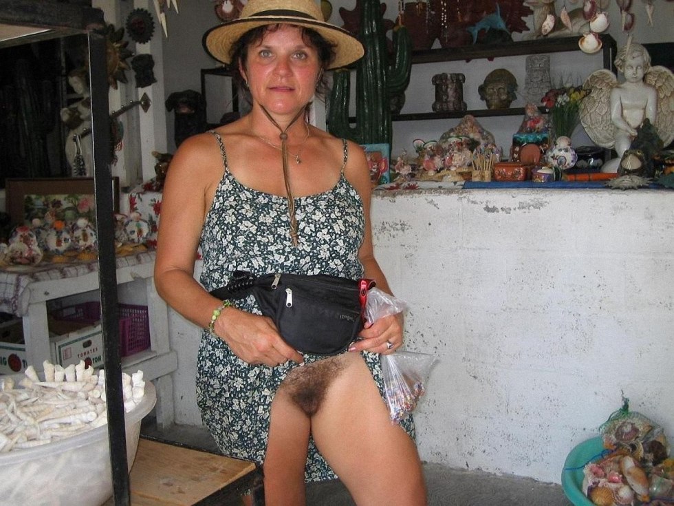 Older women without panties in stores