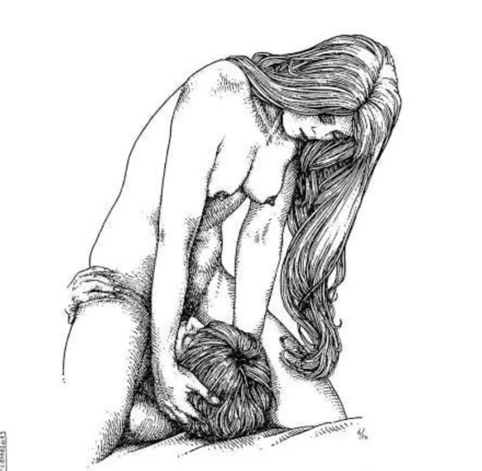 Kunnilingus poses with a pencil