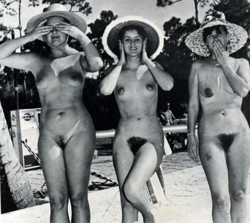 Hairy women on the beach retro
