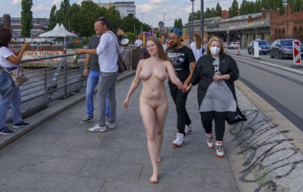 Naked along the street