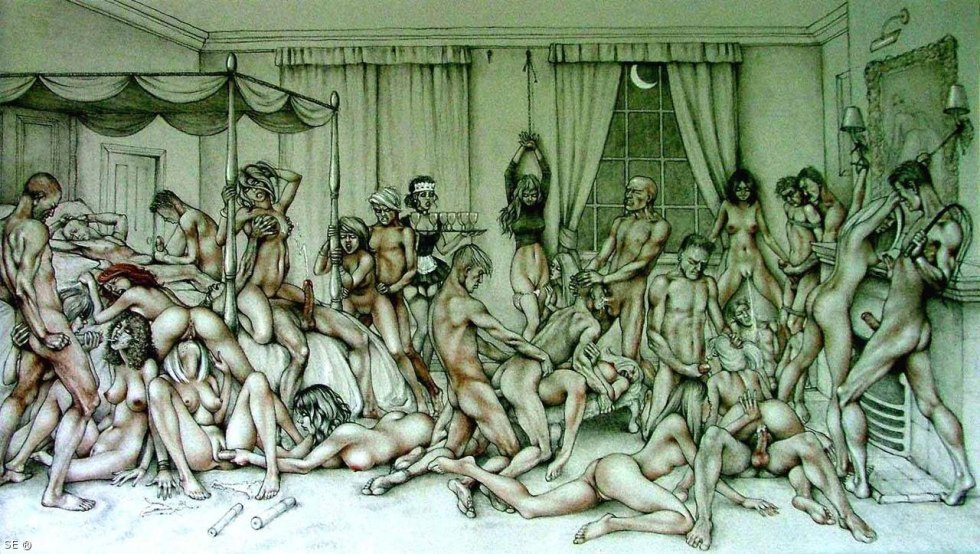 Erotic illustrations of orgies