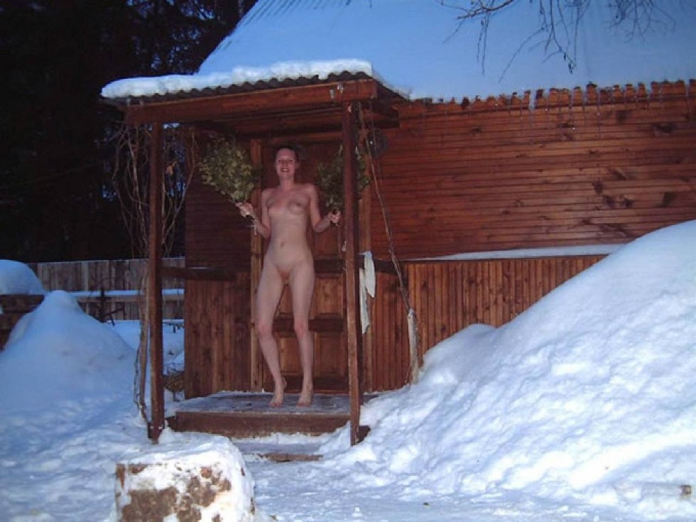 Naked women in winter after the bathhouse