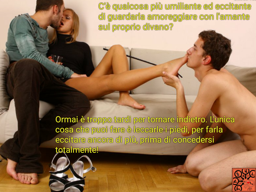 Husband cuckold licks his wife's feet