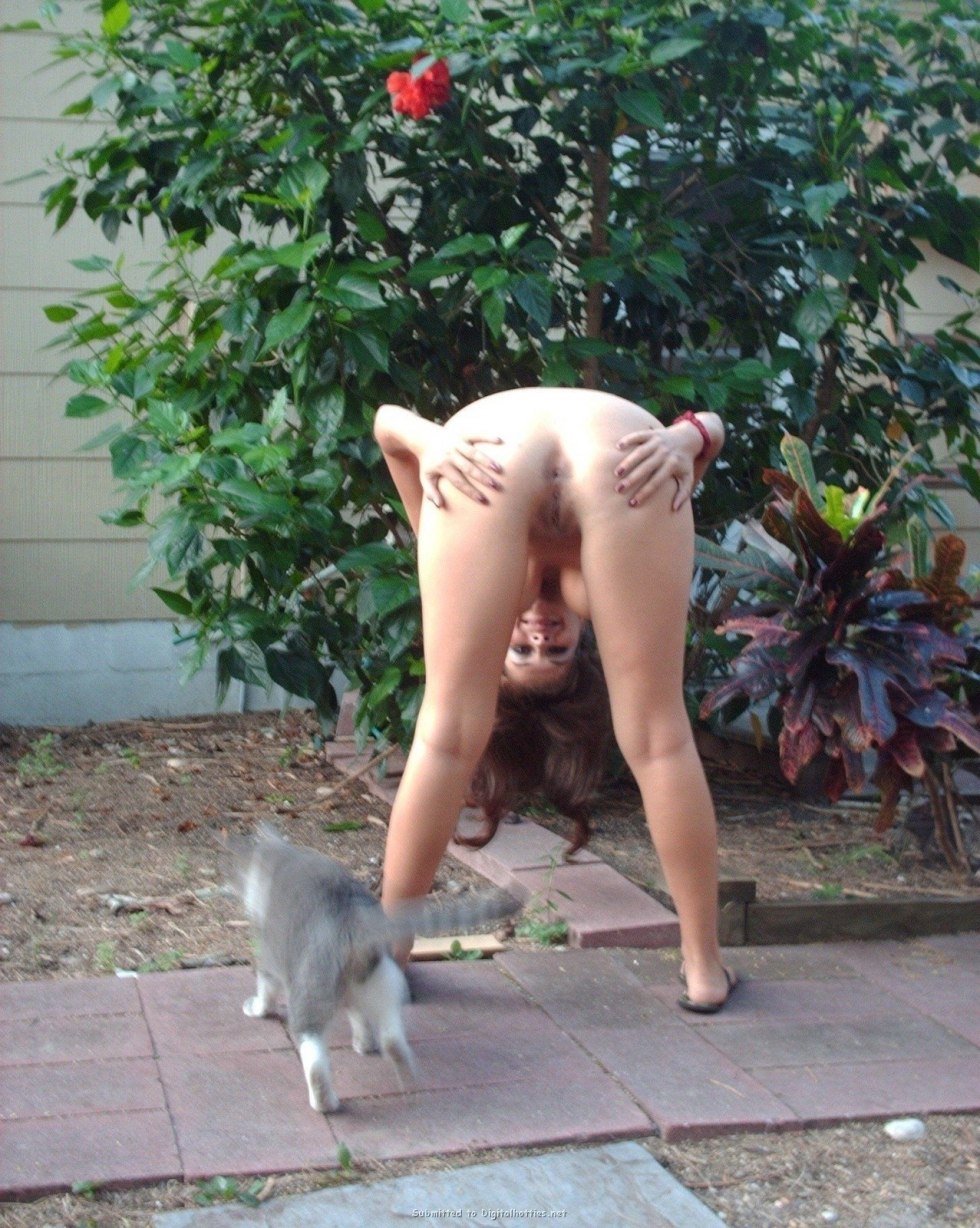 Naked women without panties in the country