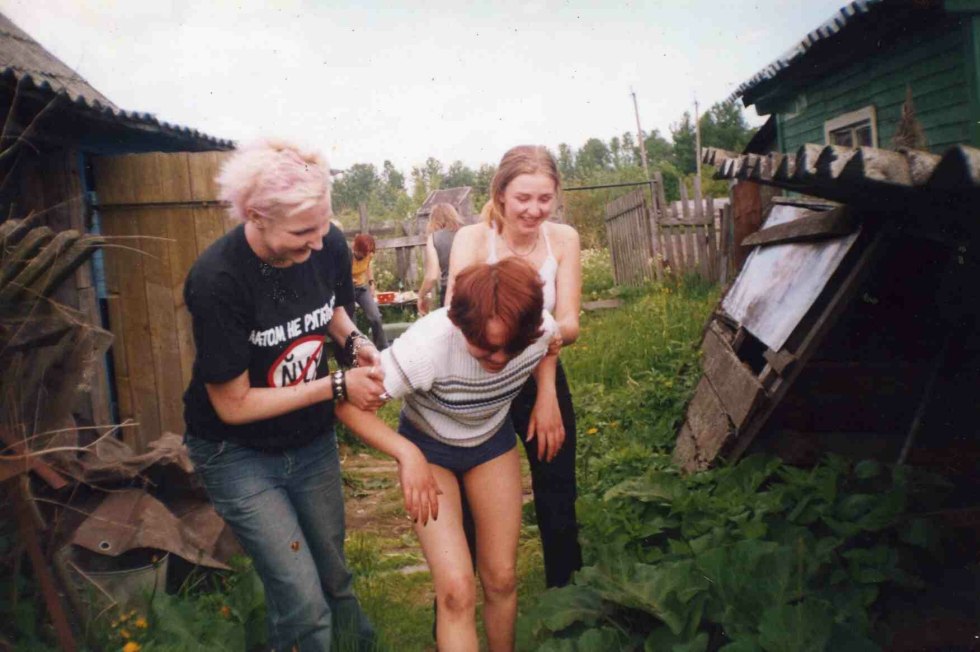 Drunk naked women in the village