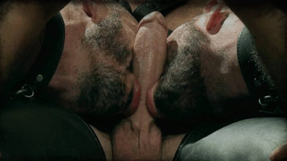 Sucks at a hairy man