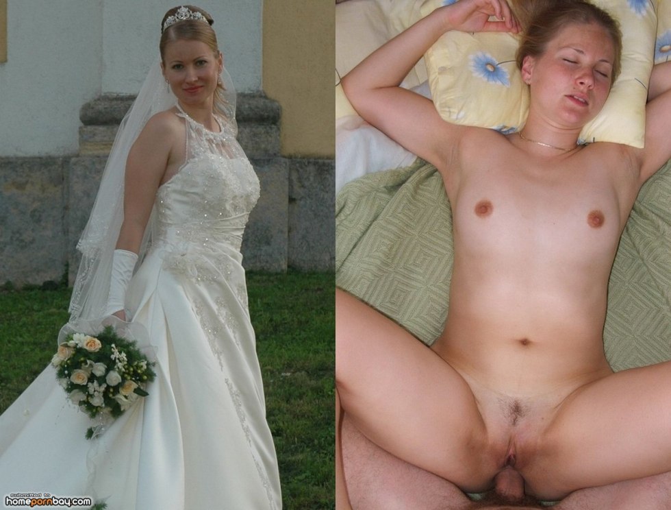 Dressed naked in a wedding dress