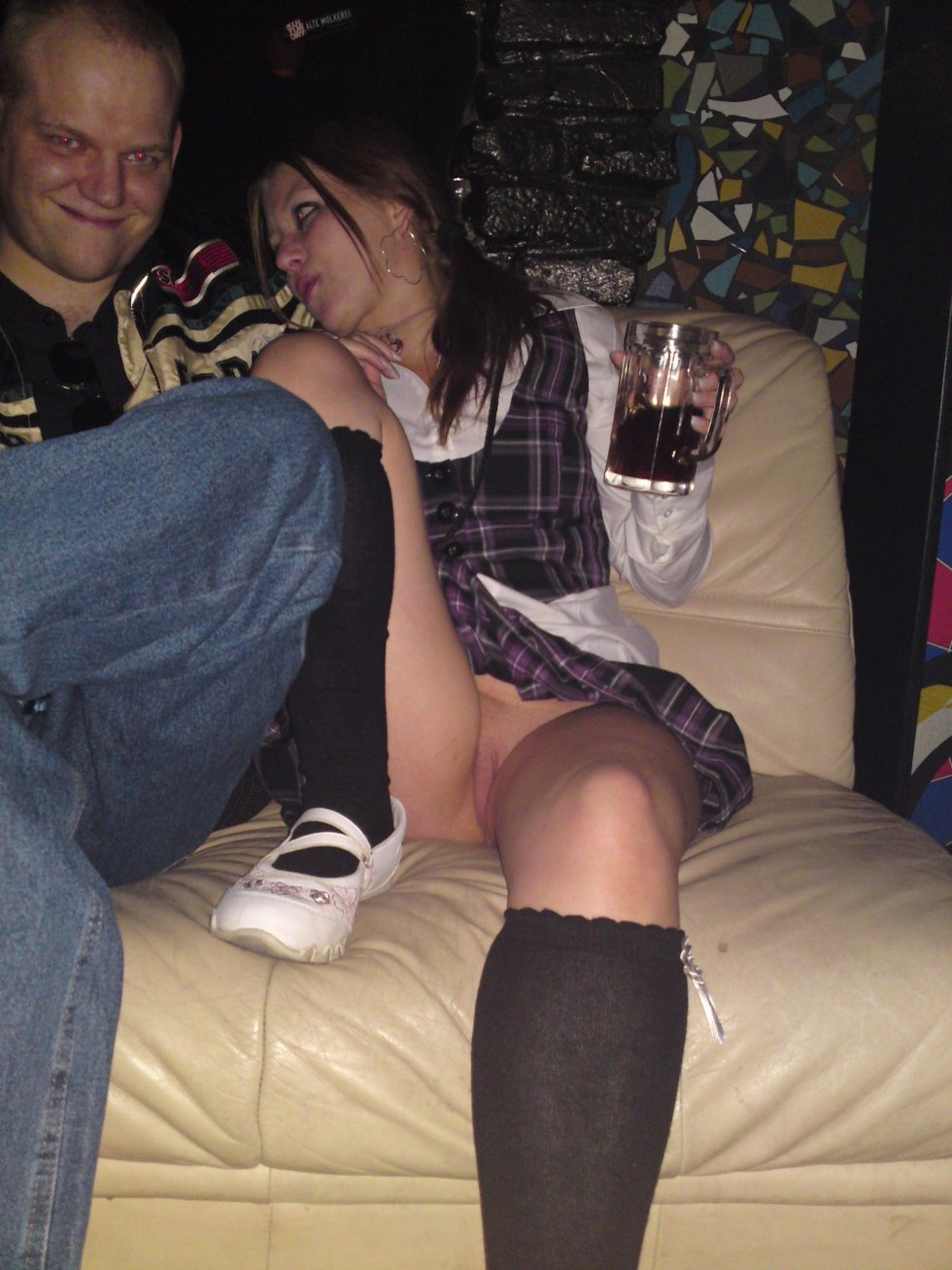 Drunk girls without panties under a skirt