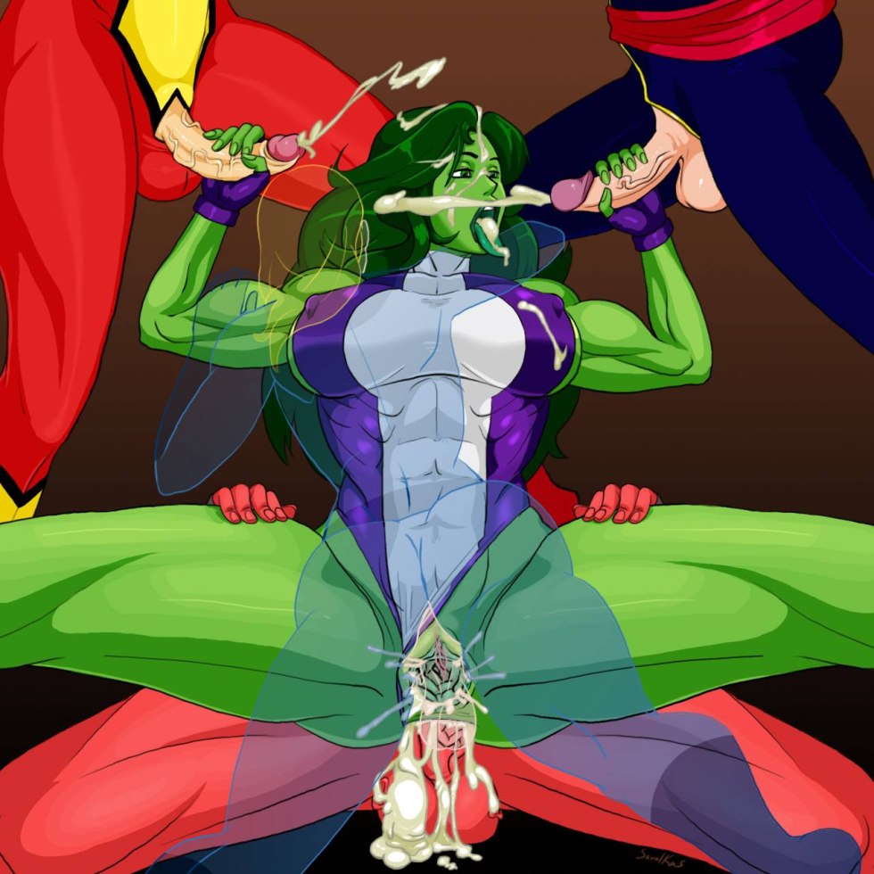 Man spider and woman Hulk hentai