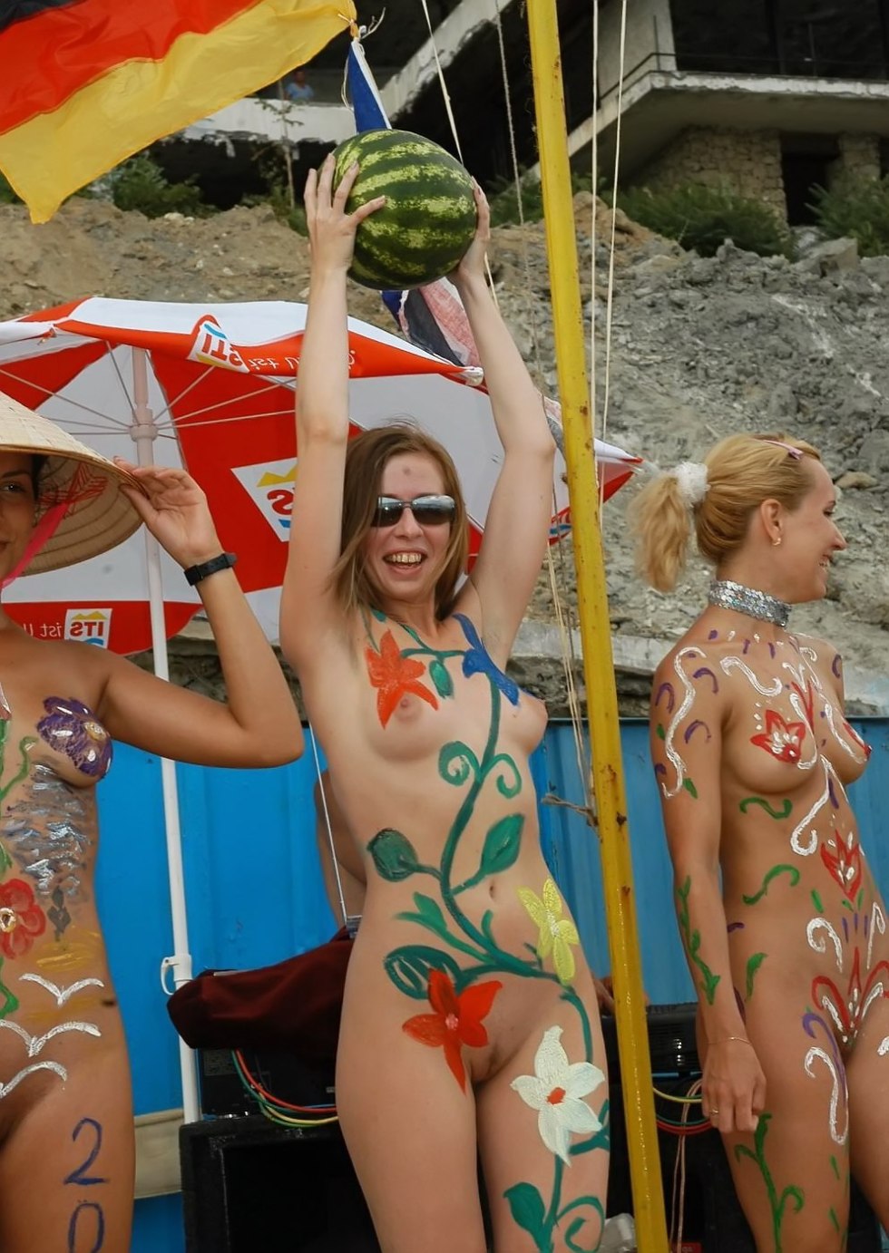 Family nudist body art