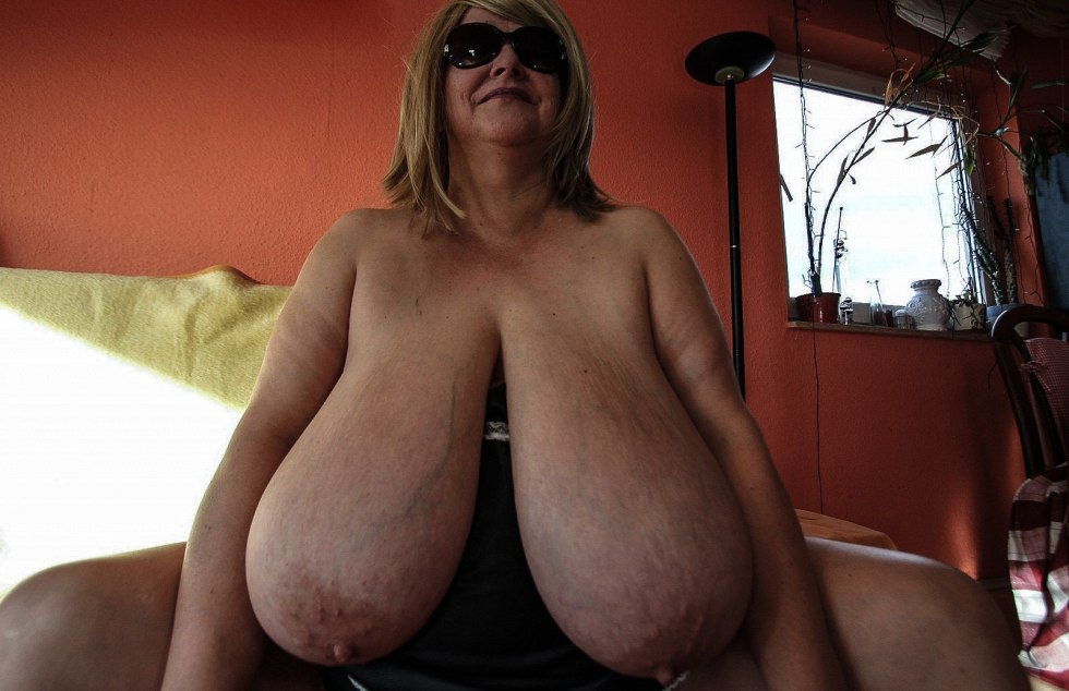 Huge hanging boobs old women